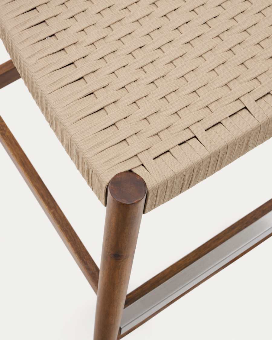 Hocker Japandi aus Akazienholz und Nussbaum mit Beigem Seil, 62 cm