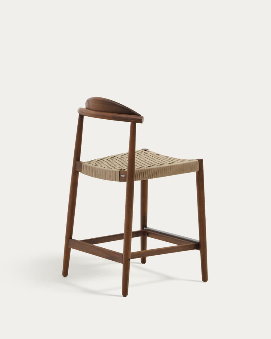Hocker Japandi aus Akazienholz und Nussbaum mit Beigem Seil, 62 cm