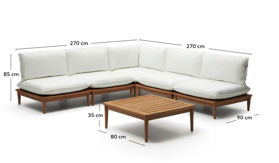 Modulares Japandi Sessel-Set aus Teakholz, 4-teilig