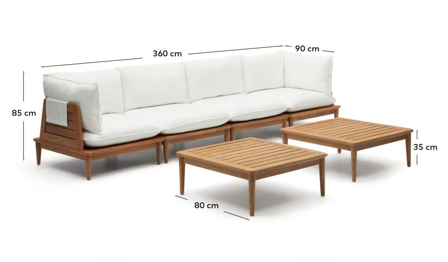 Modulares Japandi Teakholz-Set mit 2 Ecksesseln