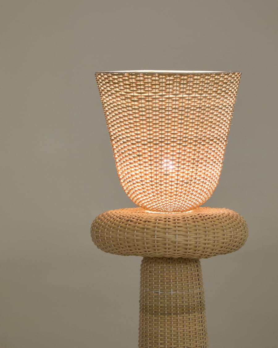 Skulpturale Rattan Japandi Stehlampe