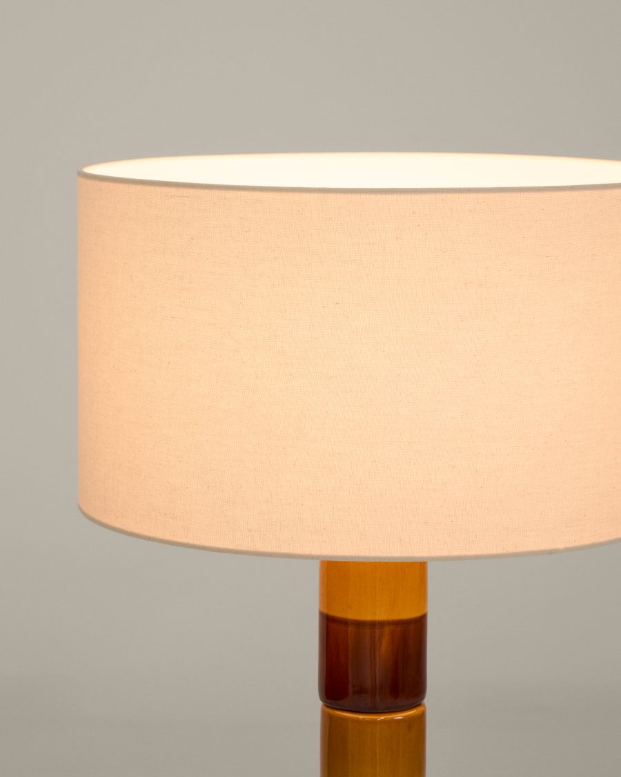 Stehlampe Japandi Keramik Braun Senfgelb Baumwollschirm
