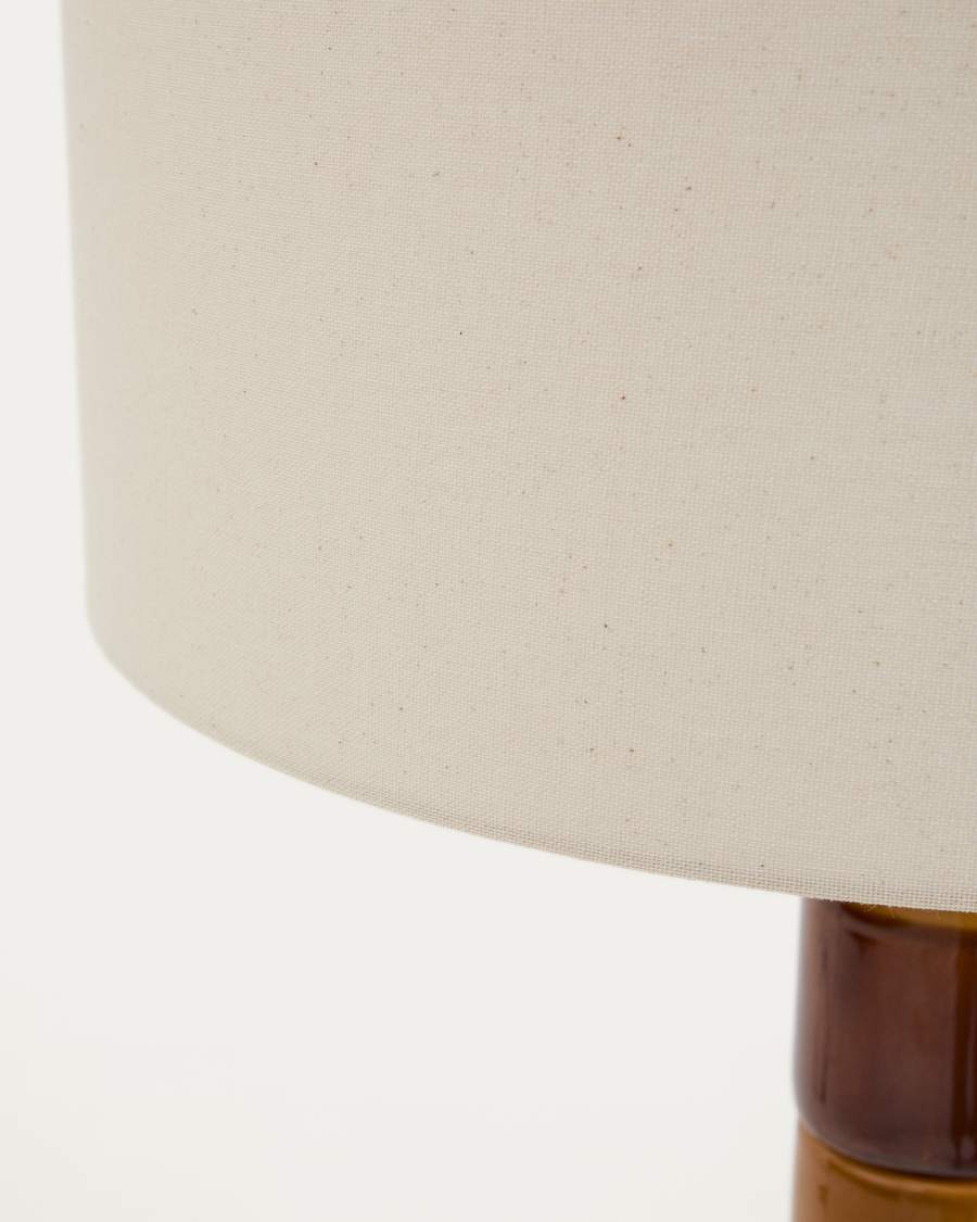 Stehlampe Japandi Keramik Braun Senfgelb Baumwollschirm