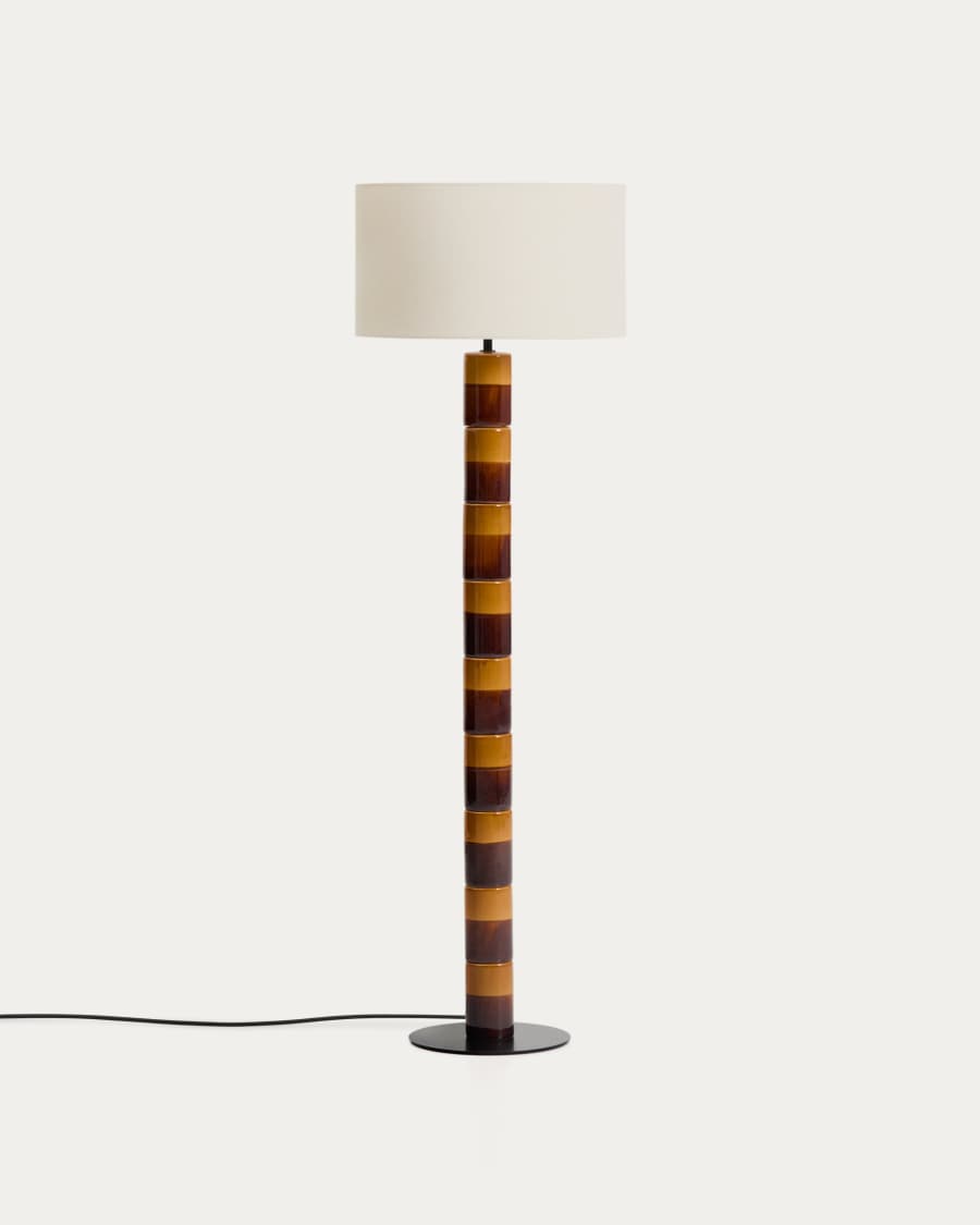 Stehlampe Japandi Keramik Braun Senfgelb Baumwollschirm