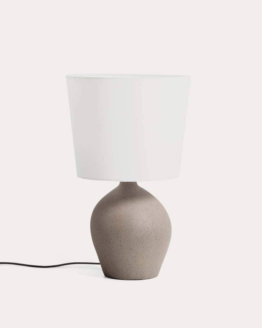 Tischlampe Japandi Steinoptik Baumwollschirm