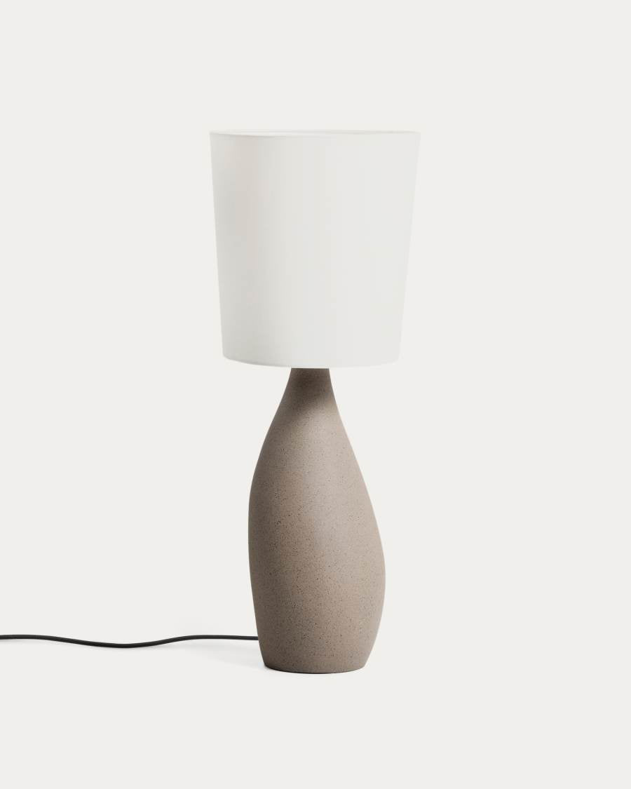 Tischlampe Japandi Steinoptik Baumwollschirm