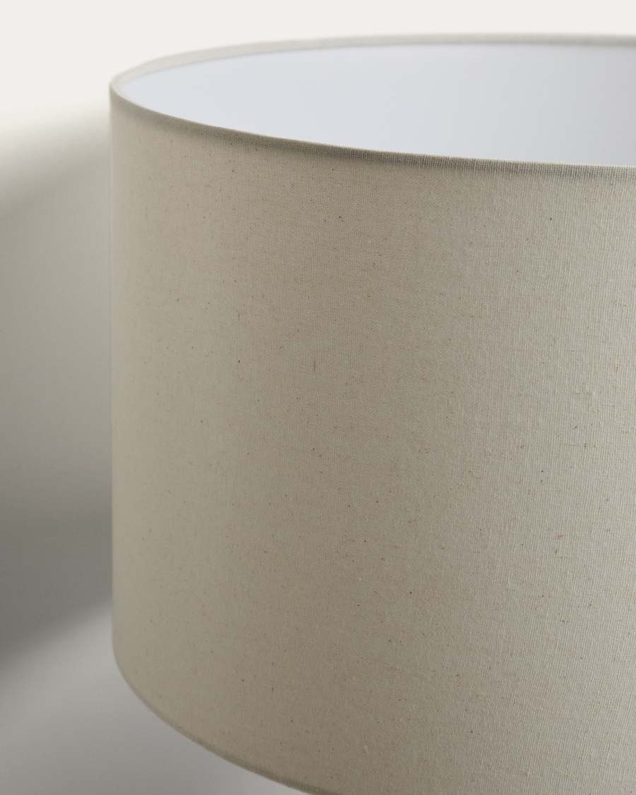 Japandi Stehlampe aus Kautschukholz mit Baumwollschirm