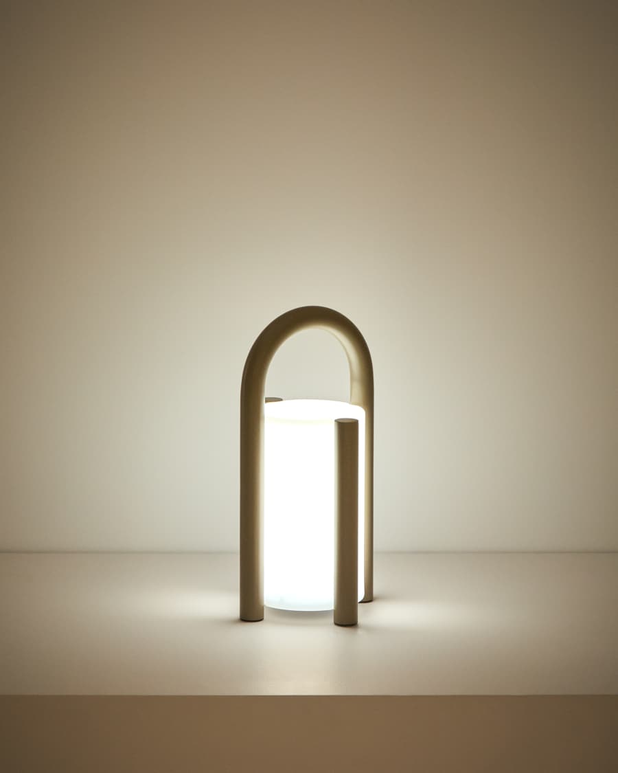 Kleine Tragbare Japandi Tischlampe aus Polyethylen in Taupe