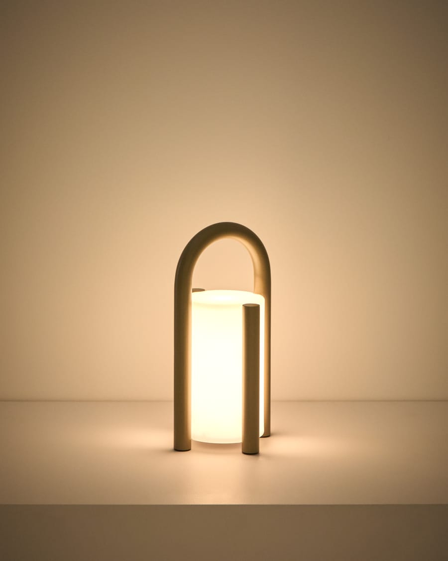 Kleine Tragbare Japandi Tischlampe aus Polyethylen in Taupe