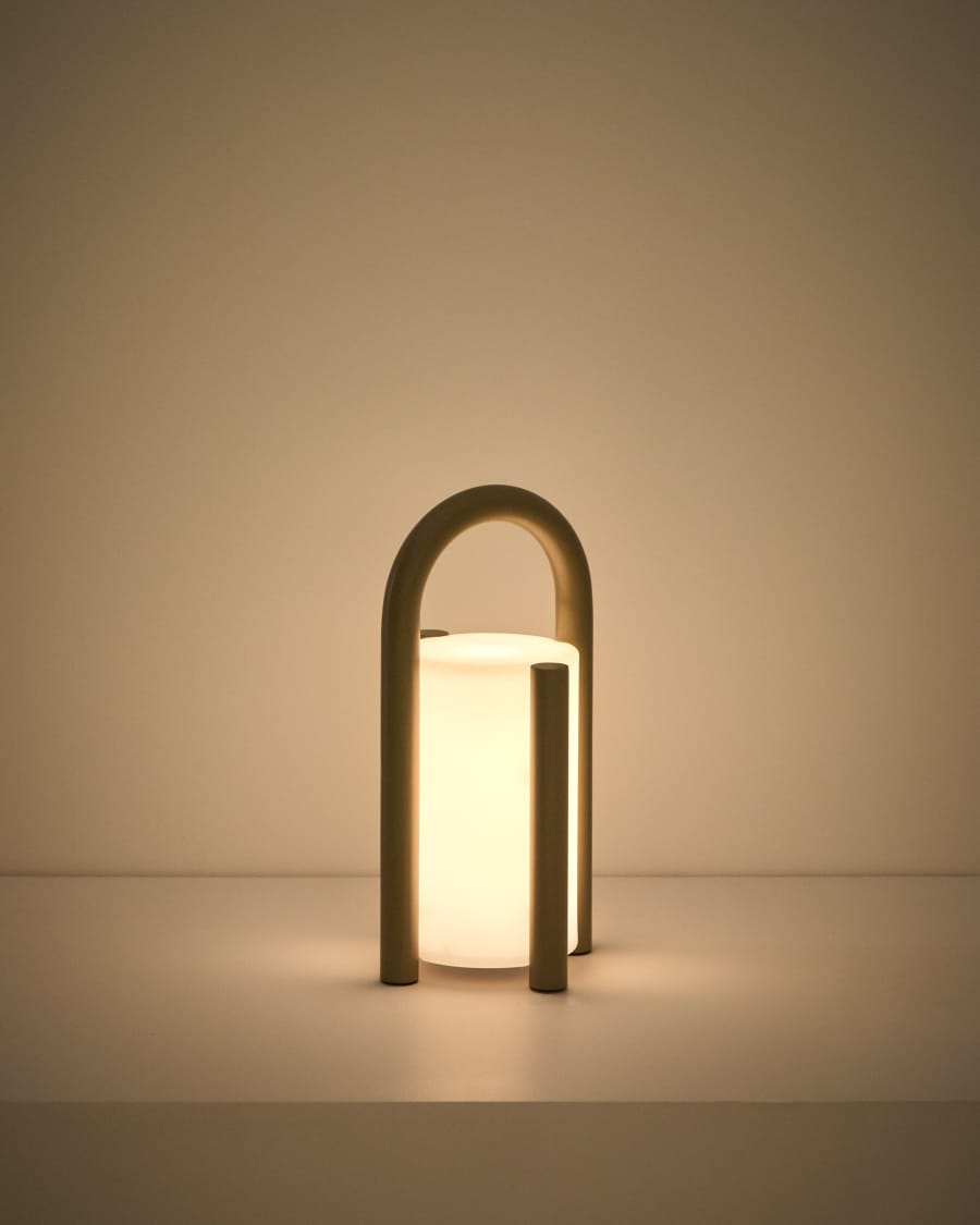 Kleine Tragbare Japandi Tischlampe aus Polyethylen in Taupe
