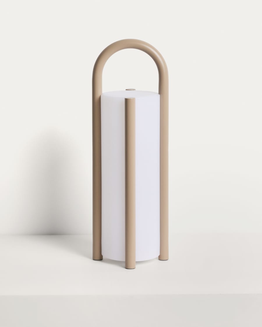 Japandi Tischlampe aus Polyethylen in Taupe – Groß & Tragbar