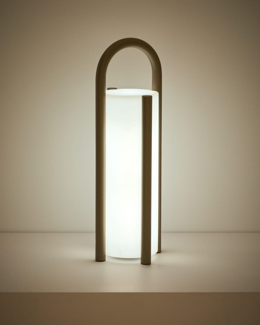 Japandi Tischlampe aus Polyethylen in Taupe – Groß & Tragbar