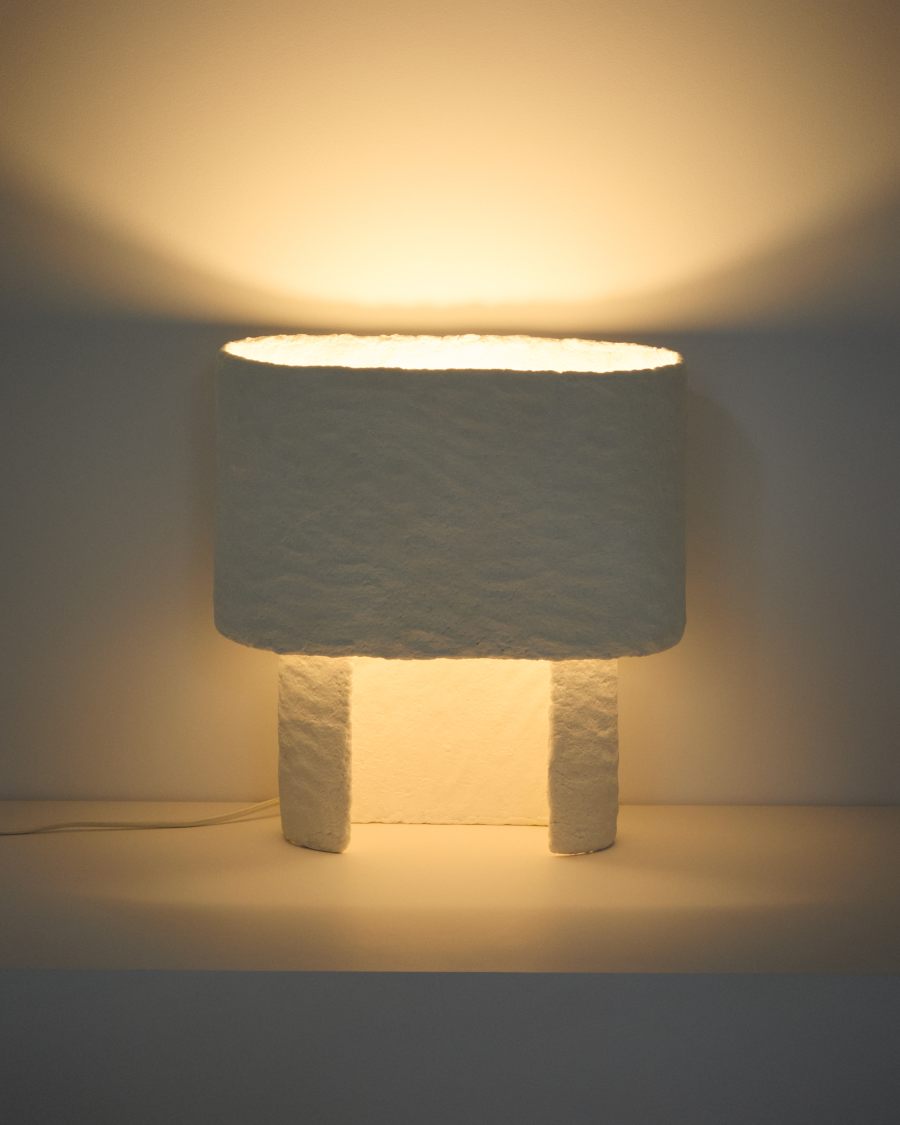 Tischlampe Japandi Pappmaché Weiß