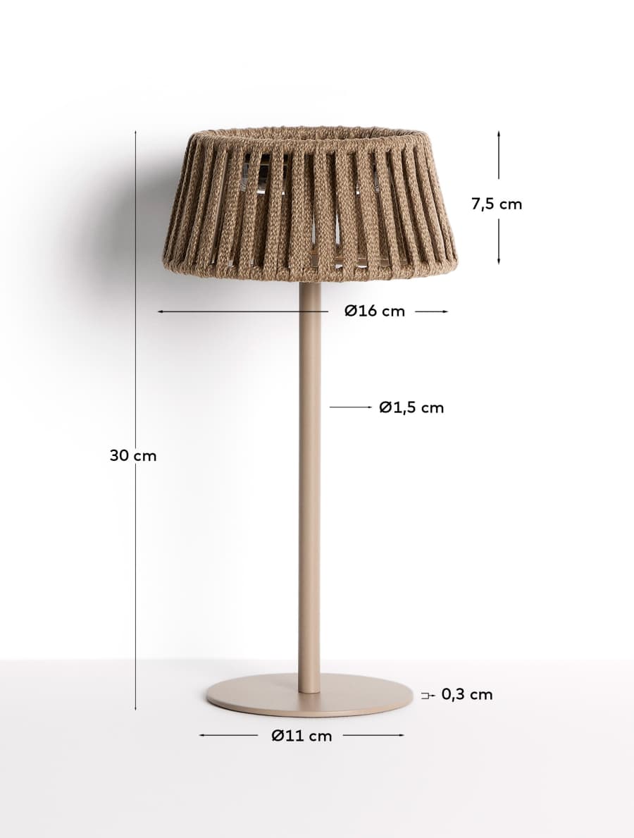 Japandi Tischlampe aus Seil, Beige, Solar, für Außen