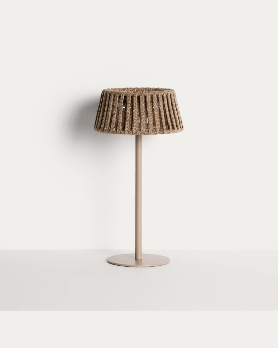 Japandi Tischlampe aus Seil, Beige, Solar, für Außen