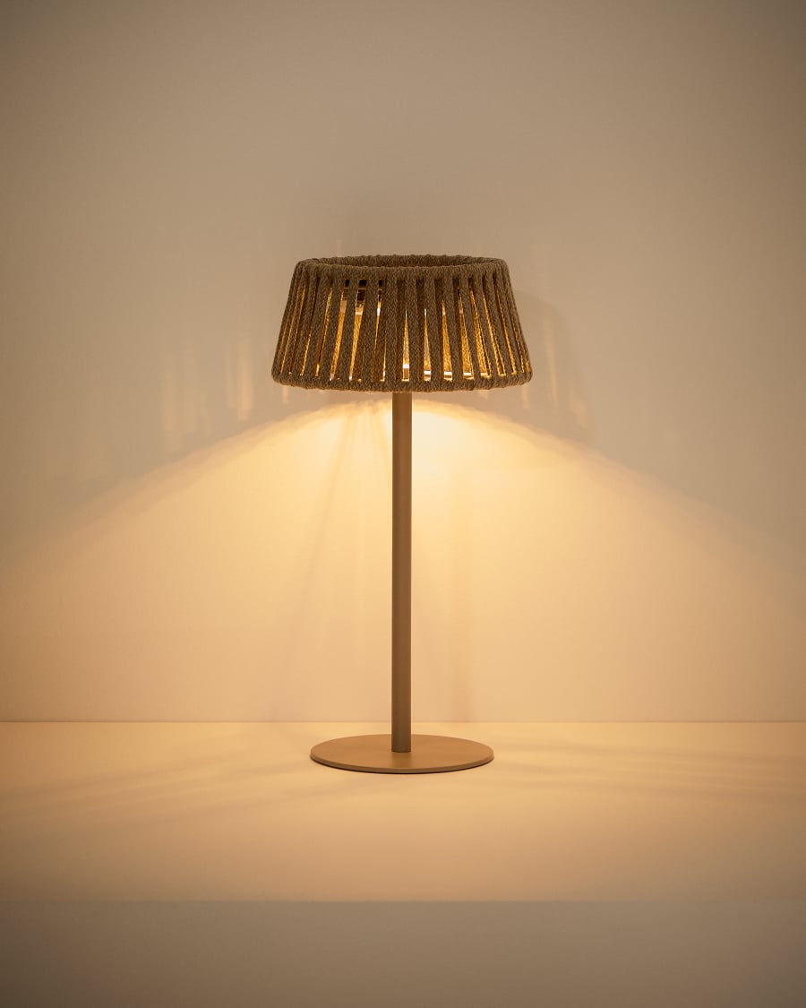 Japandi Tischlampe aus Seil, Beige, Solar, für Außen