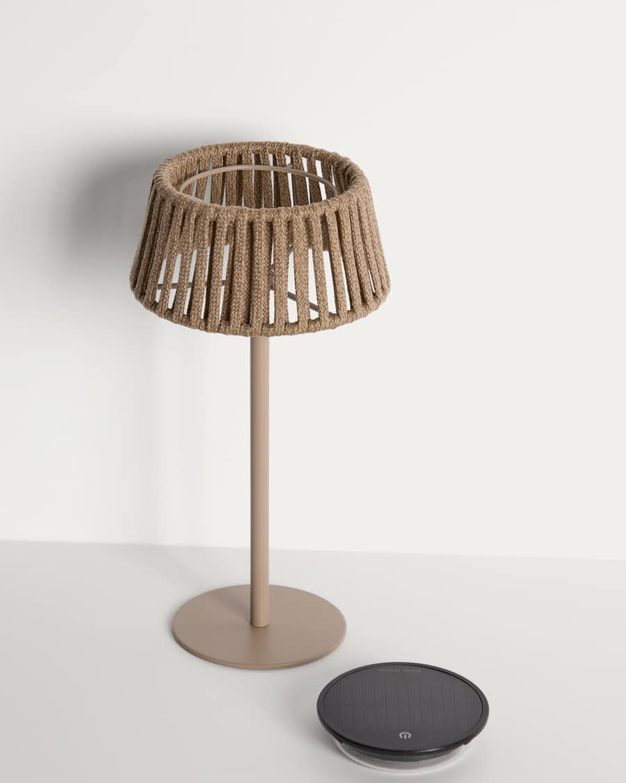Japandi Tischlampe aus Seil, Beige, Solar, für Außen