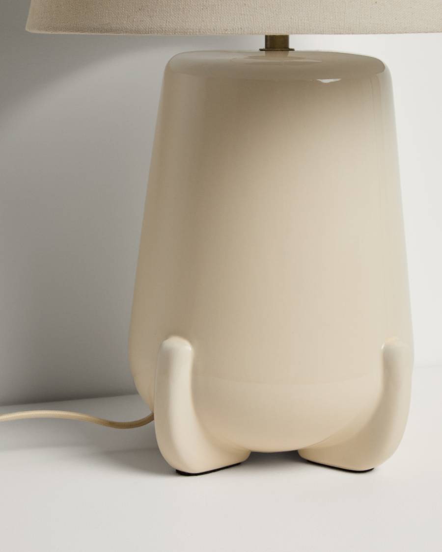 Tischlampe Japandi Keramik Ecru Glänzend