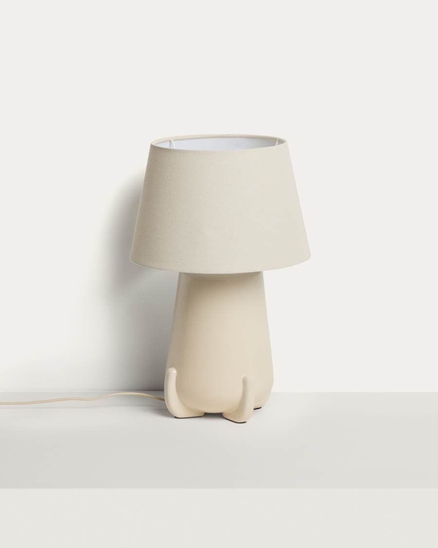 Tischlampe Japandi Keramik Ecru Glänzend