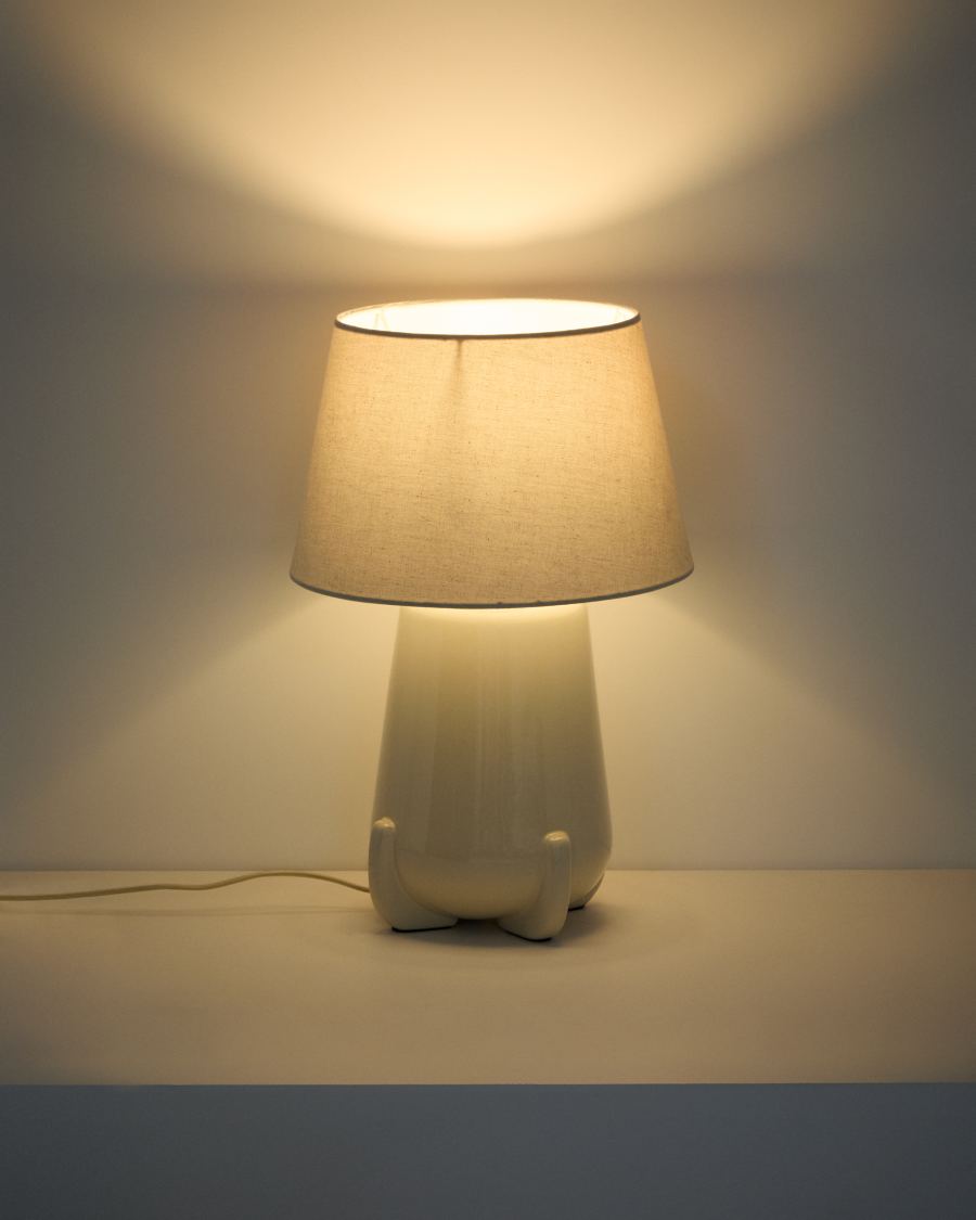 Tischlampe Japandi Keramik Ecru Glänzend