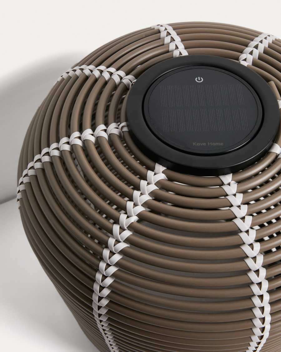 Japandi Rattan Tischlampe Taupe Solar Außen 35 cm