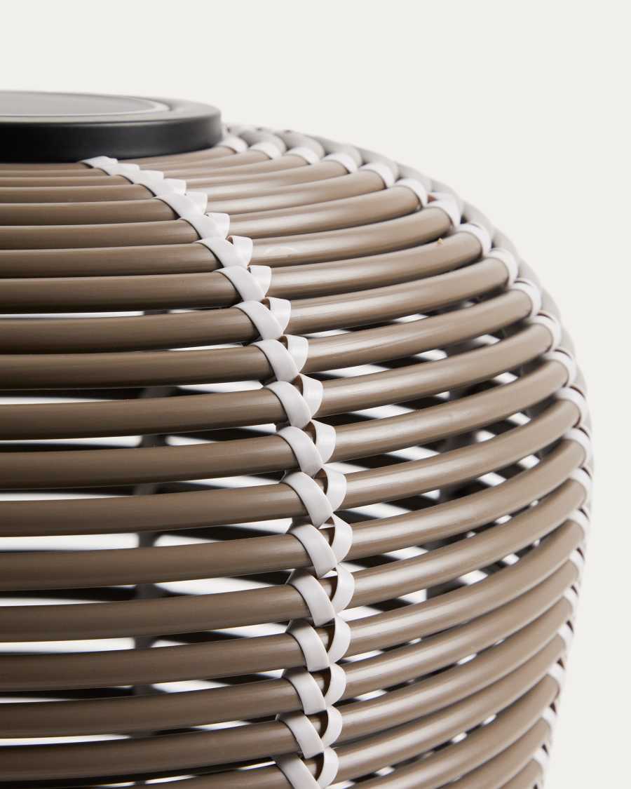 Japandi Rattan Tischlampe Taupe Solar Außen 35 cm
