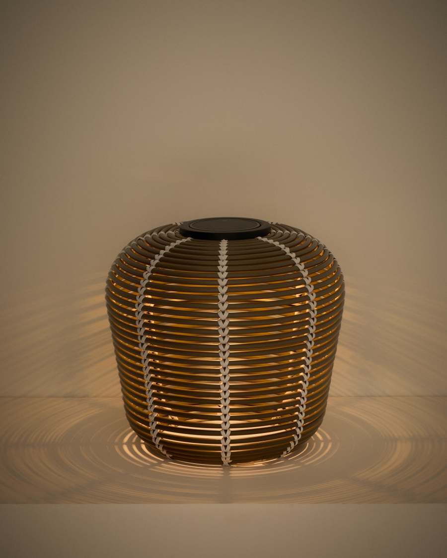 Japandi Rattan Tischlampe Taupe Solar Außen 35 cm