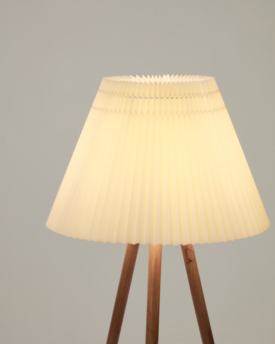 Stehlampe Japandi aus Kautschukholz Natur Beige