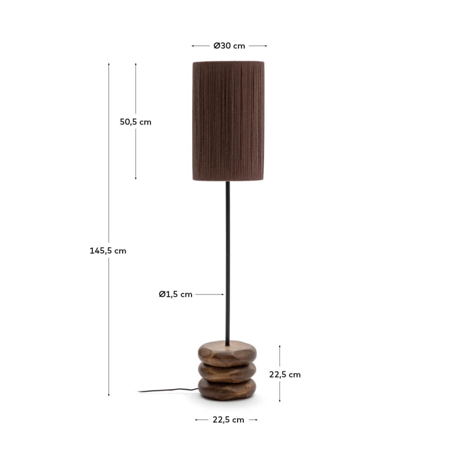 Japandi Stehlampe aus dunklem Akazienholz mit Jute