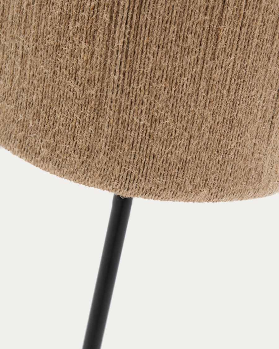 Japandi Stehlampe aus dunklem Akazienholz mit Jute
