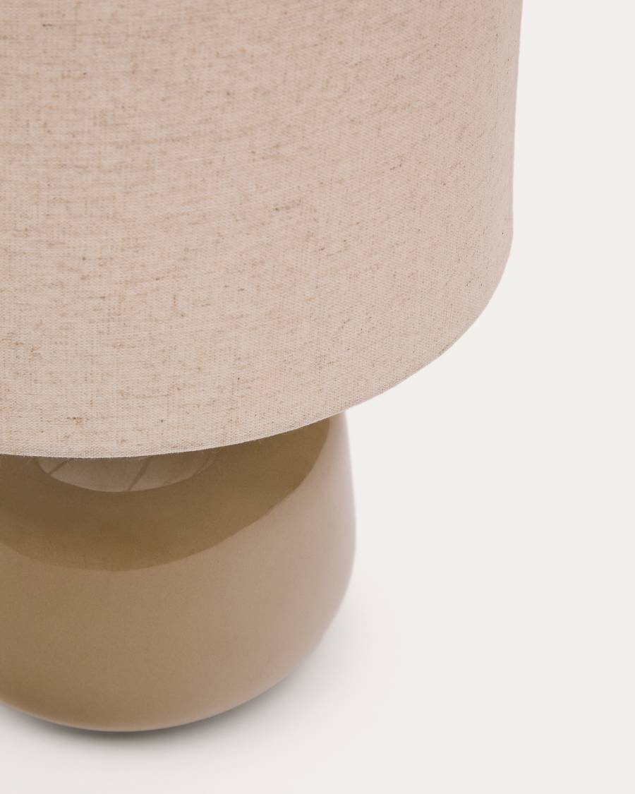 Japandi Tischlampe aus Keramik mit Leinenschirm in Grün und Beige
