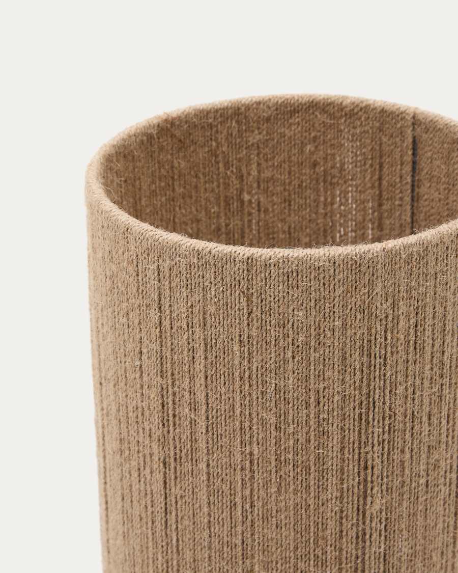 Japandi Tischlampe aus dunklem Akazienholz mit Jute