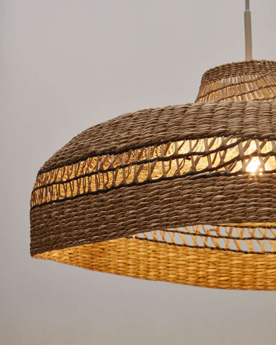 Pendelleuchte Lampenschirm Japandi Rattan Schwarz 55 cm