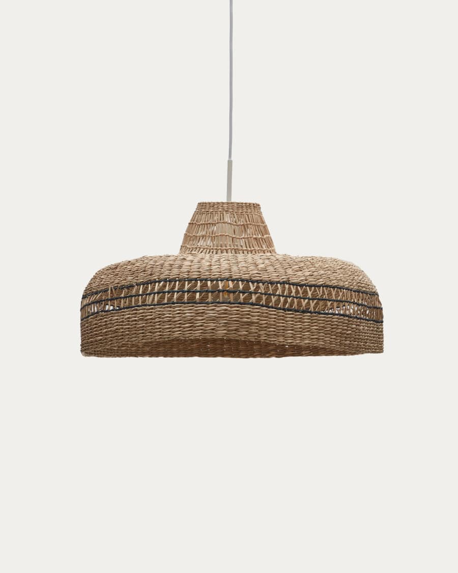 Pendelleuchte Lampenschirm Japandi Rattan Schwarz 55 cm