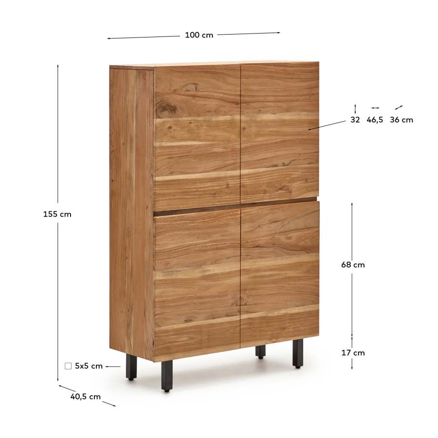 Highboard Japandi Akazienholz Gebleicht Stahl 4 Türen 100x155 cm