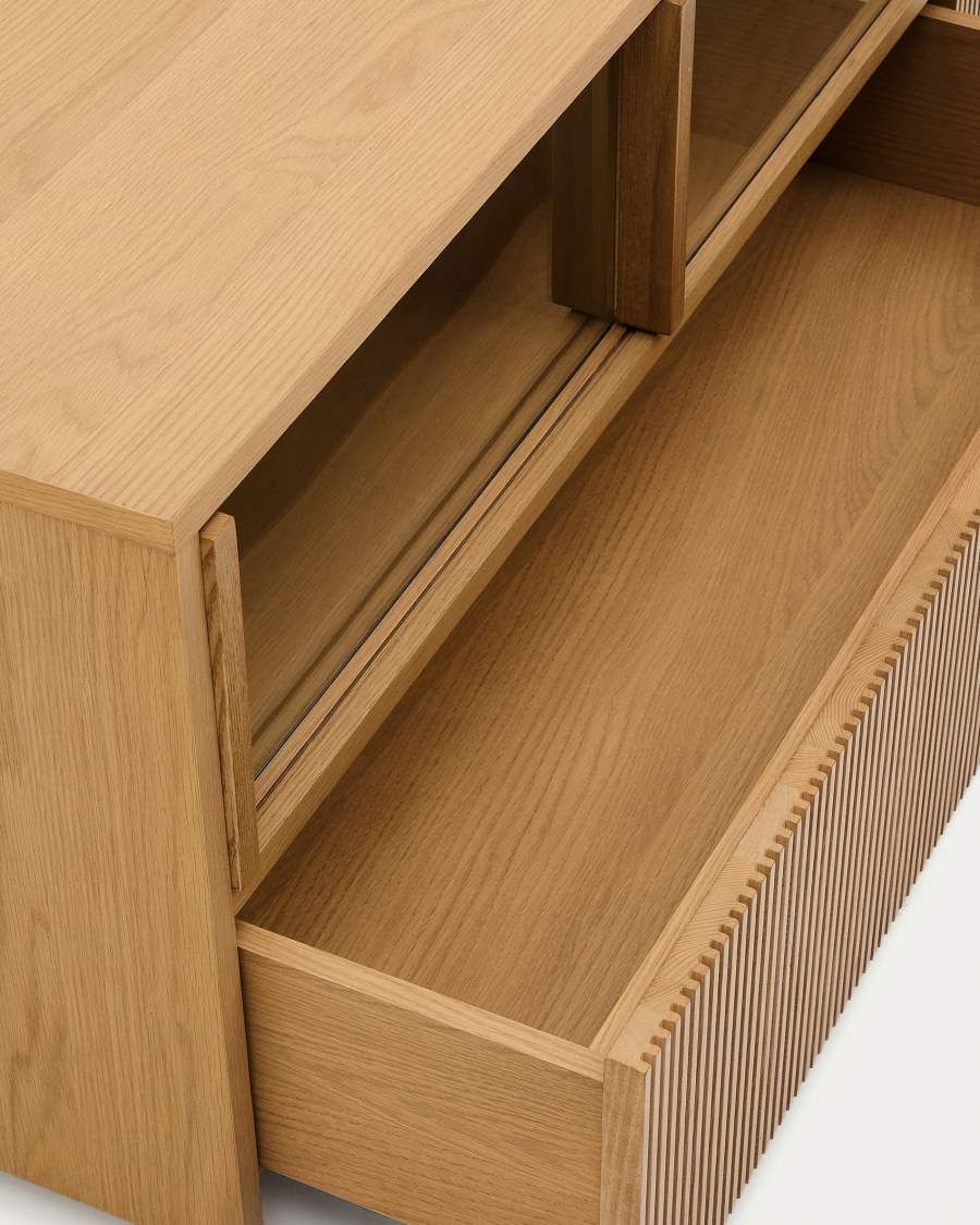 Sideboard Japandi Eichenfurnier Glas 4 Türen 200x54 cm