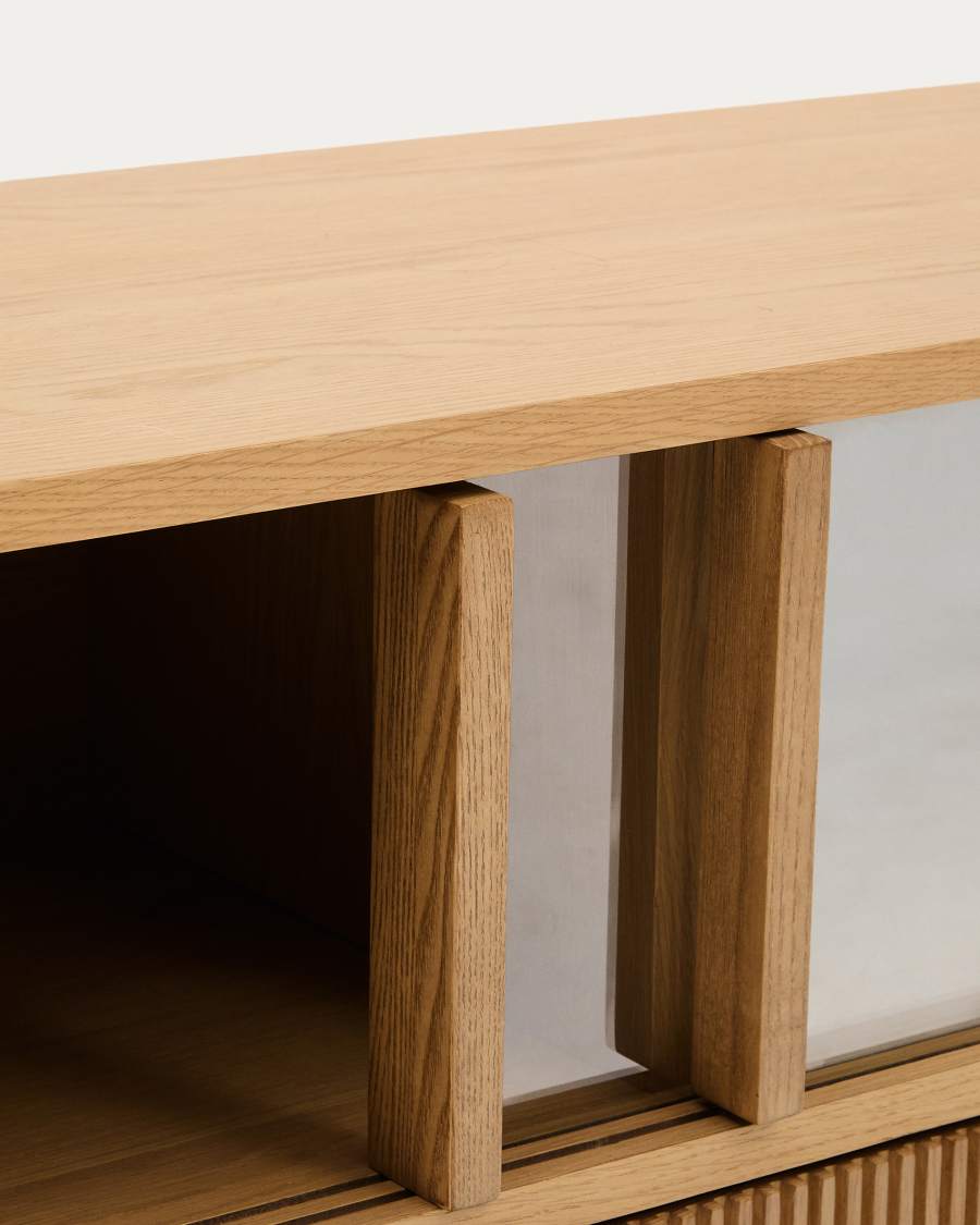 Sideboard Japandi Eichenfurnier Glas 4 Türen 200x54 cm