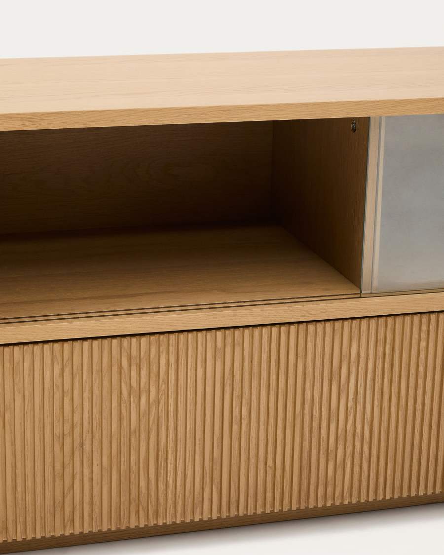 Sideboard Japandi Eichenfurnier Glas 4 Türen 200x54 cm