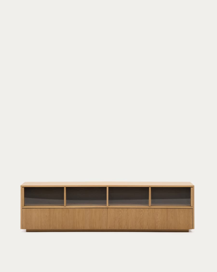 Sideboard Japandi Eichenfurnier Glas 4 Türen 200x54 cm