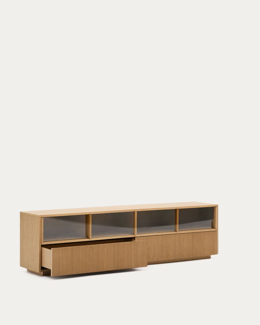 Sideboard Japandi Eichenfurnier Glas 4 Türen 200x54 cm