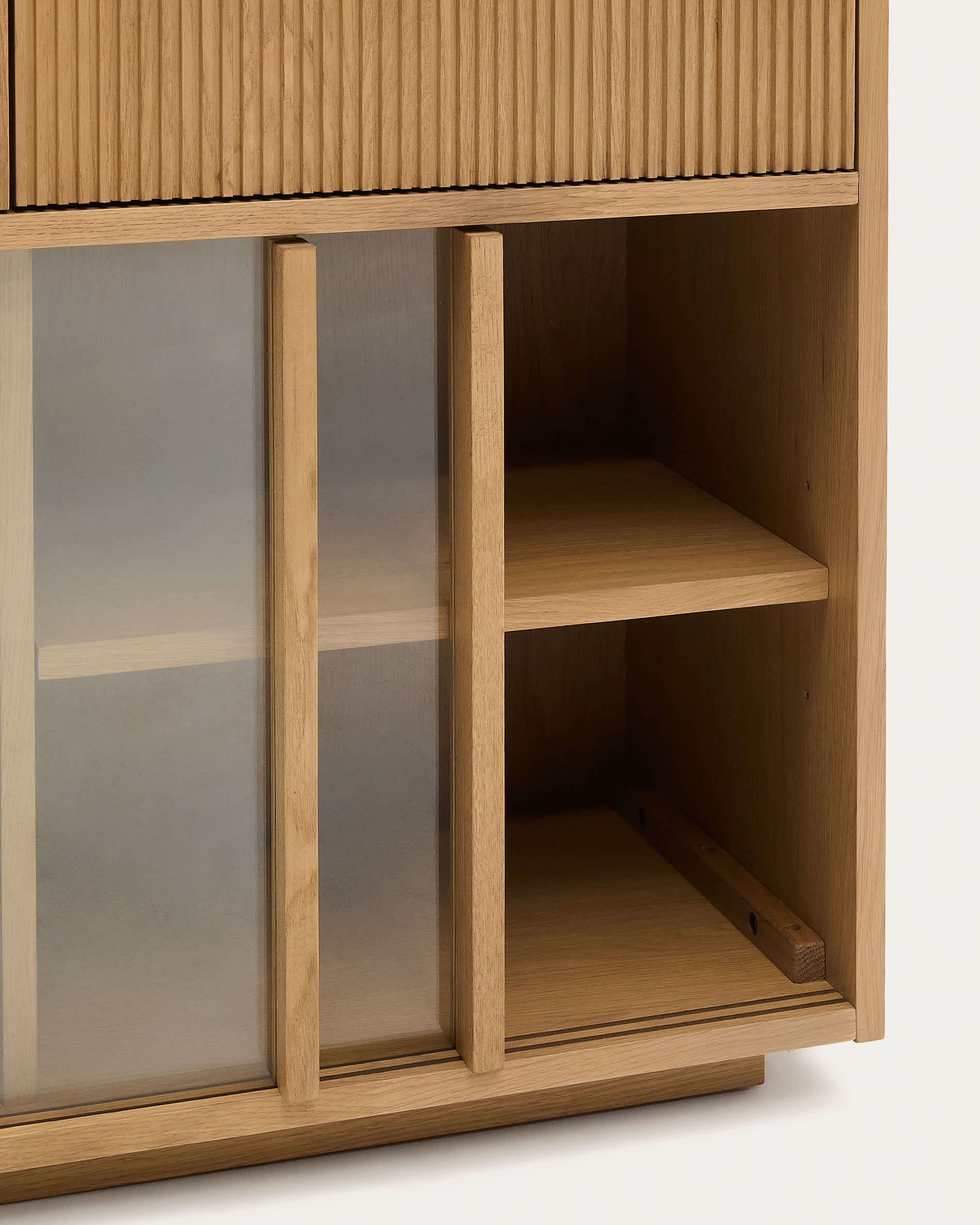 Sideboard Japandi Eichenfurnier Glas 4 Türen 200x80 cm
