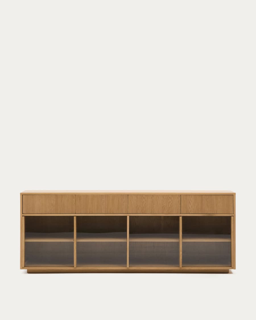 Sideboard Japandi Eichenfurnier Glas 4 Türen 200x80 cm