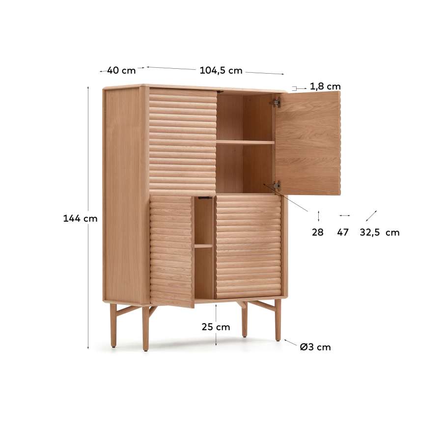 Highboard Japandi Eichenholz 4 Türen 104x144 cm