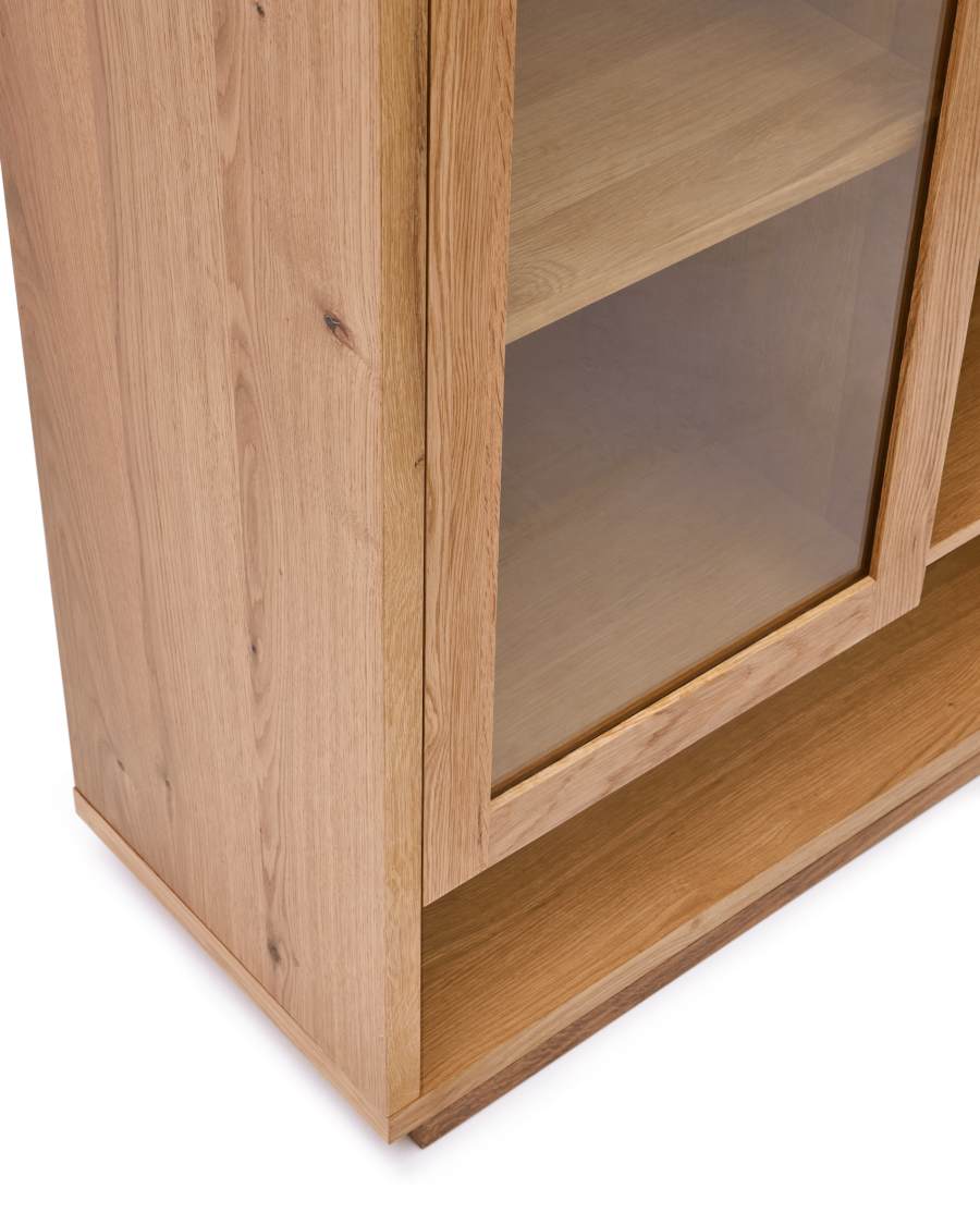 Vitrine im Japandi-Stil, Eichenfurnier Natur, 100x185 cm