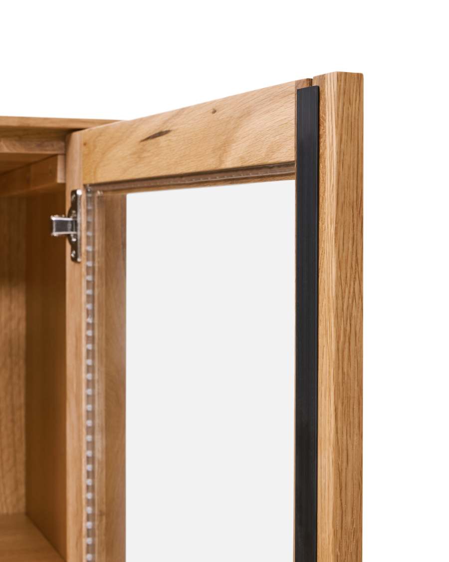 Vitrine im Japandi-Stil, Eichenfurnier Natur, 100x185 cm