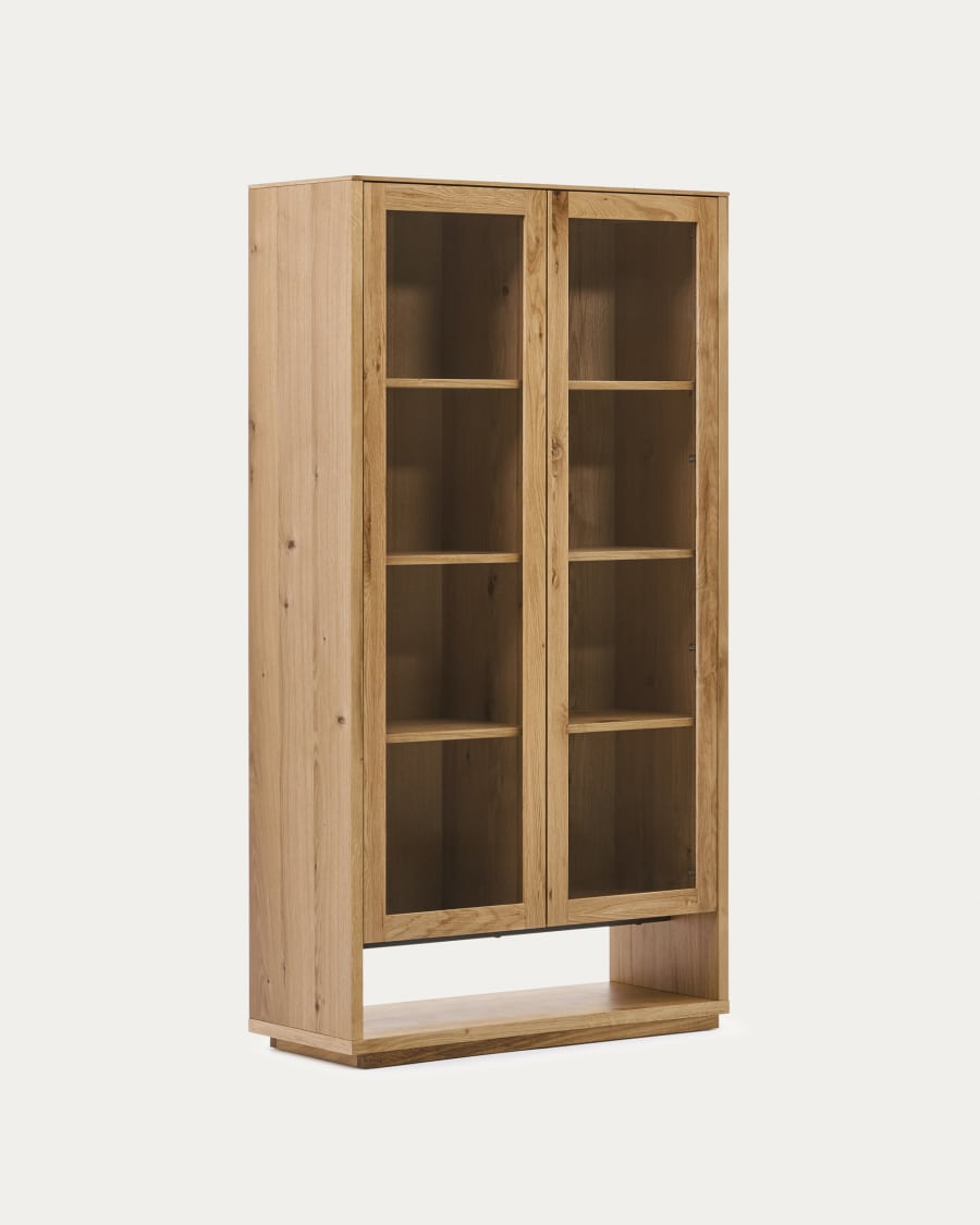 Vitrine im Japandi-Stil, Eichenfurnier Natur, 100x185 cm