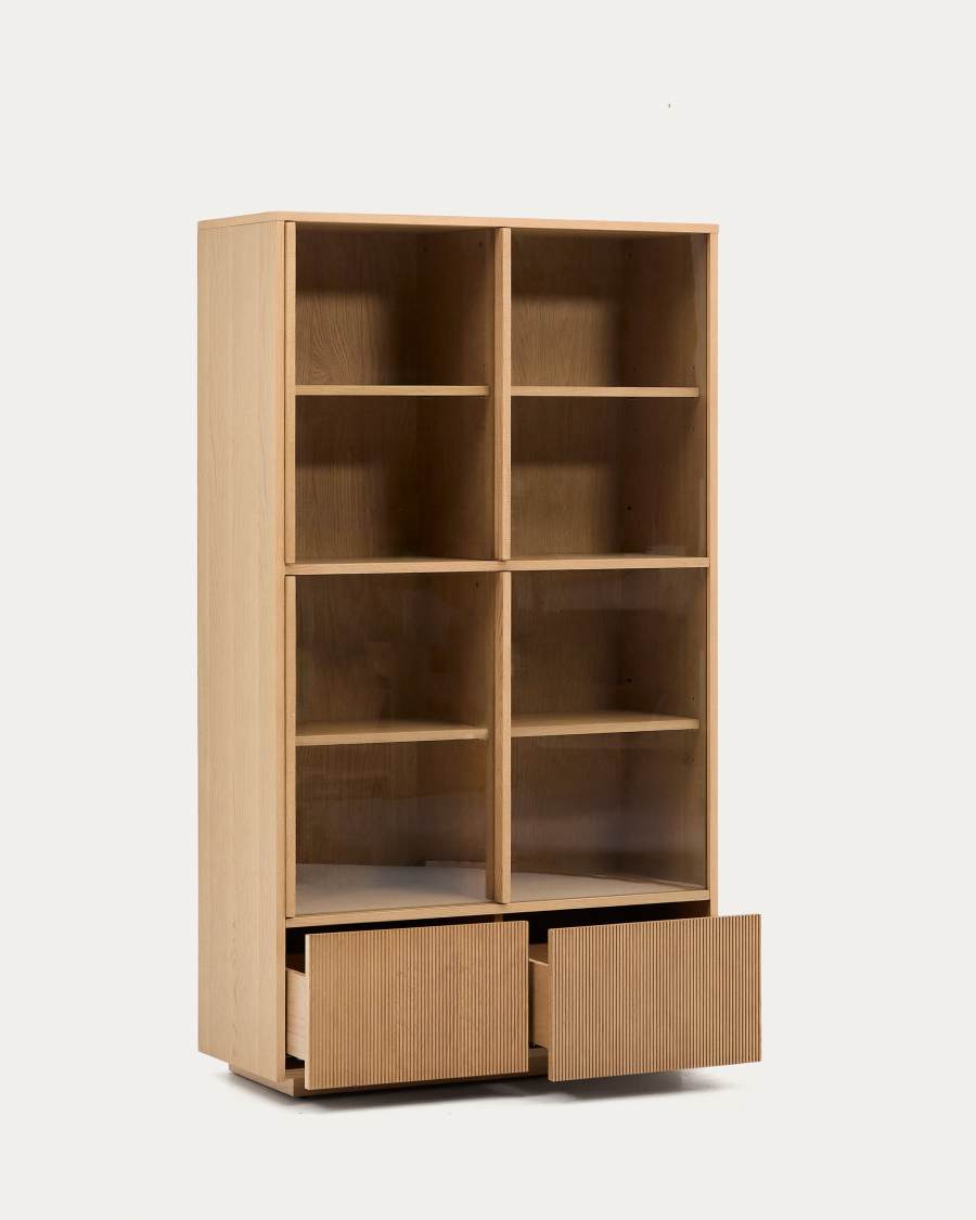 Vitrine Japandi Eichenfurnier Glas 4 Türen 100x174 cm