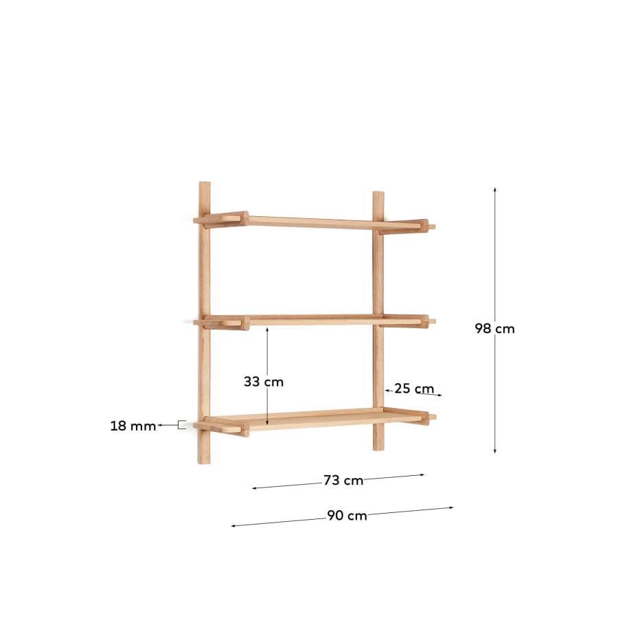 Japandi Regal aus Eichenholz Natur Modular 3 Böden 90 cm