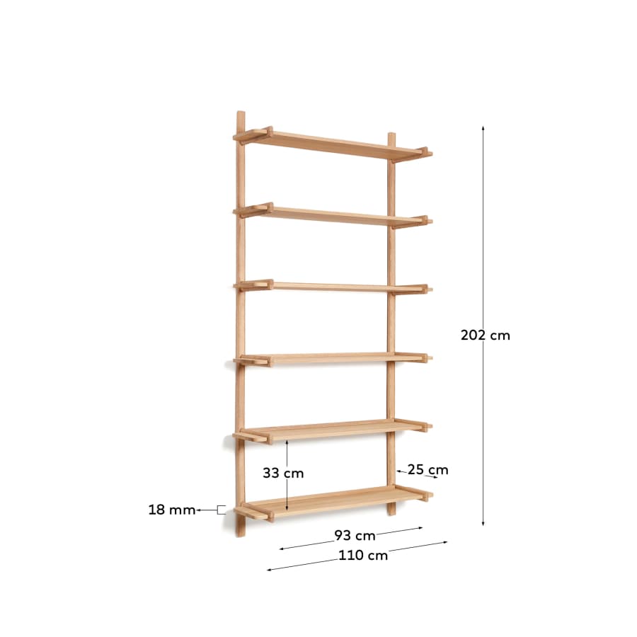 Japandi Regal aus Eichenholz Natur Modular 6 Böden 110 cm