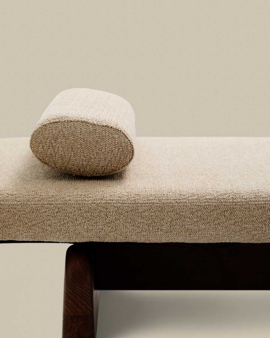 Chaiselongue Japandi Beige Chenille Eschenholz Walnuss